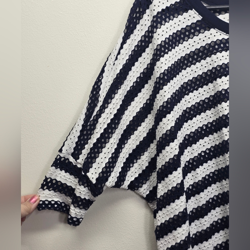 Karen Kane Nautical Striped Top Size S M Dolman Sleeve Navy White Oversized - Picture 3 of 6